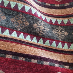 Aztec Navajo Heavy Chenille Upholstery Fabric by The Yard, Rug Pattern Geometric Fabric, Red Gold Brown Couch Pillow Chair Fabric