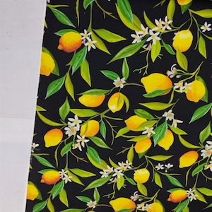 Lemons Print Fabric By The Yard, Botanical Citrus Fruit Upholstery Kitchen Fabric for Curtain Pillow Tablecloth Chair, Boho Fabric