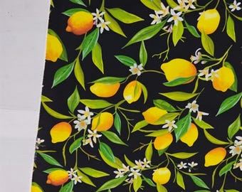 Lemon Print Fabric, Botanical Citrus Upholstery, Kitchen Decor