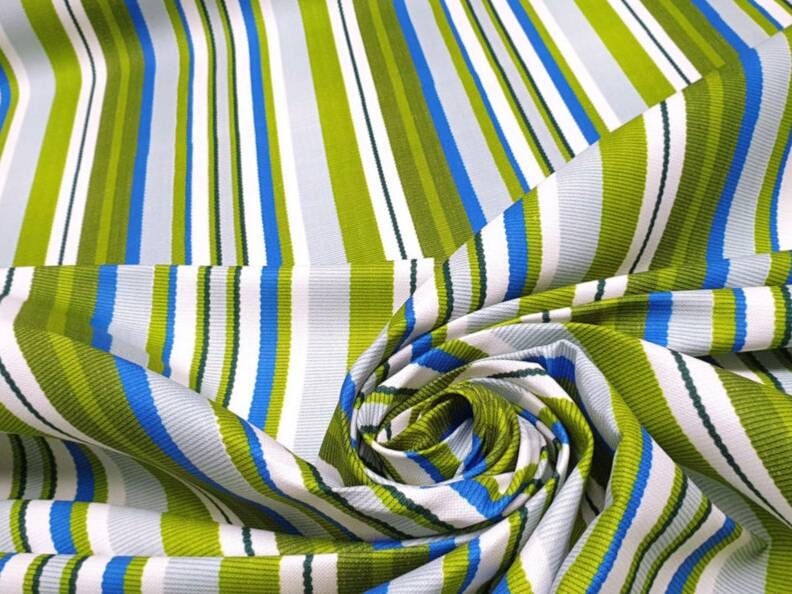 Blue and Green Striped Upholstery Fabric by Yard Linen Look Etsy