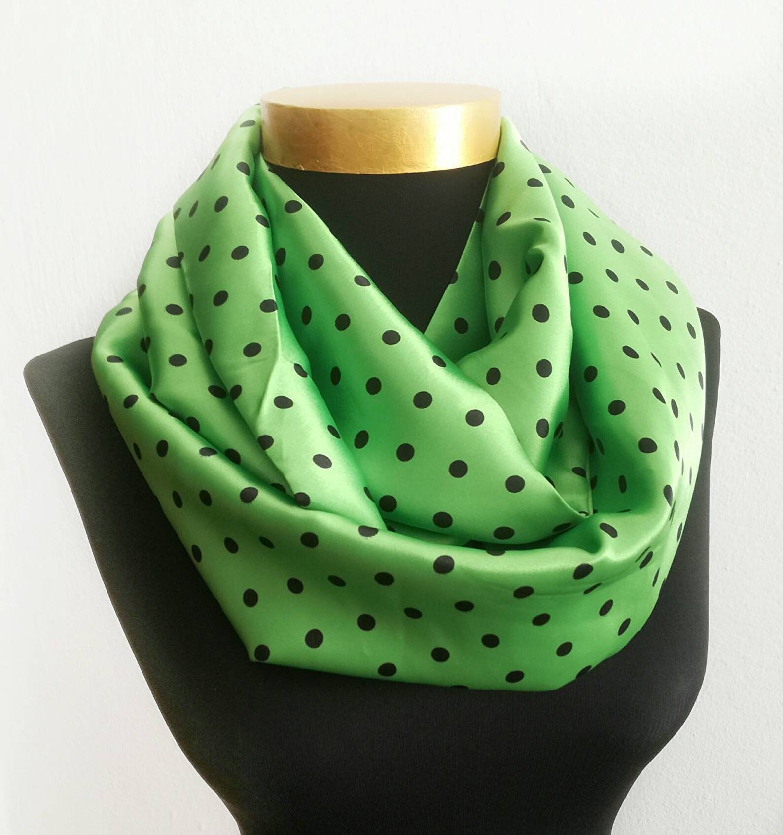 Polka Dot Scarf Green Satin Infinity Scarf Christmas Gift Etsy
