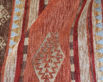 Geometrischer Chenille Polsterstoff, Southwest Navajo Boho, Terracotta Braun Gold, Tribal Cloth, Meterware