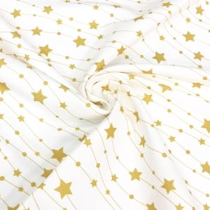 Gold Stars Upholstery Fabric by The Yard, White and Gold Christmas Fabric