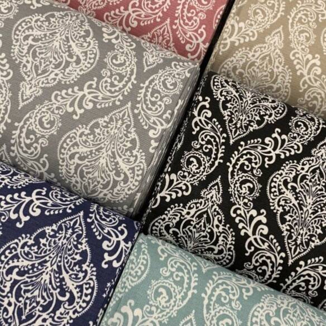 Black Damask Pattern Fabric By The Yard Cotton Upholstery Etsy