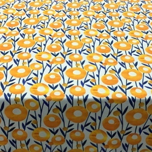 Boho Floral Upholstery Fabric By Yard, Orange Flowers Print Fabric for Chair Curtain Pillow Bag DIY, Linen Look Boho Fabric