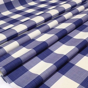 Blue & White Buffalo Check Print Upholstery Fabric by Yard, Checkered Linen Look Kitchen Chair Couch Tablecloth Buffalo Plaid Fabric