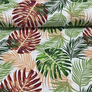 Monstera Fabric for Outdoors, Hawaiian Fabric, Tropical Leaf Upholstery Fabric By Yard, Foliage Exotic Botanical Cotton Canvas Fabric