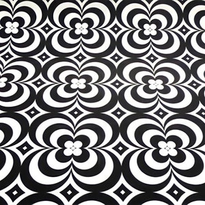 Midcentury Modern Geometric Floral Fabric, Black and White Upholstery Fabric by The Yard, Retro Print Fabric for Curtain Chair Pillow