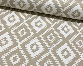 Beige Aztec Upholstery Fabric, Water Repellent Boho Diamond Geometric Pattern