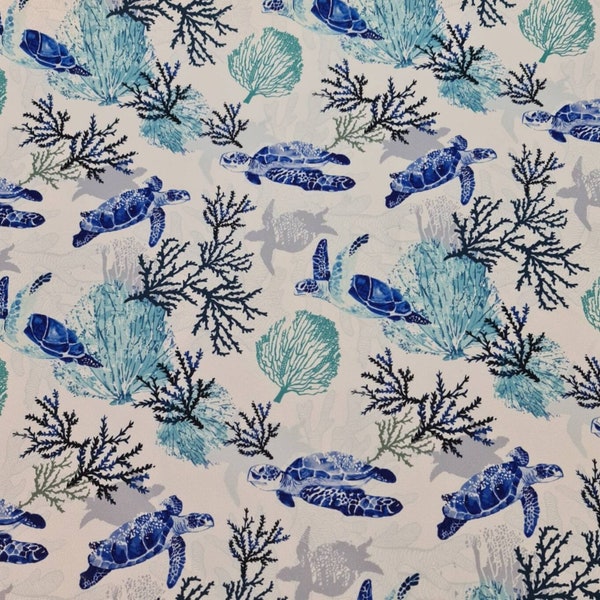 Sea Turtle Fabric, Ocean Nautical Underwater Marine Fabric, Coastal Boho Fabric by Yard, Tropical Upholstery Fabric for Curtain Chair Pillow