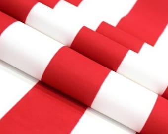 Tkanina obiciowa w szerokie pasy w kolorze czerwonym i białym, dekoracja wnętrz w paski, cięta na wymiar