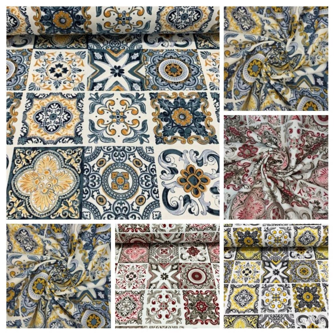Moroccan Tiles Upholstery Fabric by the Yard Mosaic Tiles - Etsy
