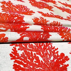 Ocean Fabric by Yard, Coral Reef Print Nautical Upholstery Fabric, Coastal Underwater Marine Fabric for Curtain Pillow Bag,Linen Look Fabric