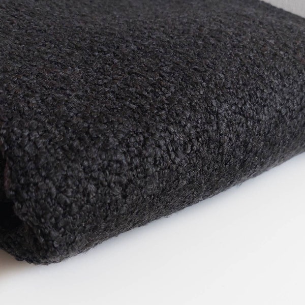 Black Boucle Fabric, Upholstery Fabric by The Yard, Heavy Duty Luxury Furnishing Fabric for Chair Sofa Pouf Pillow, Faux Sheepskin Fabric