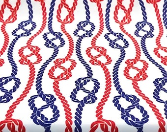 Sailors Knot Upholstery Fabric, Red and Navy Marine Rope Print