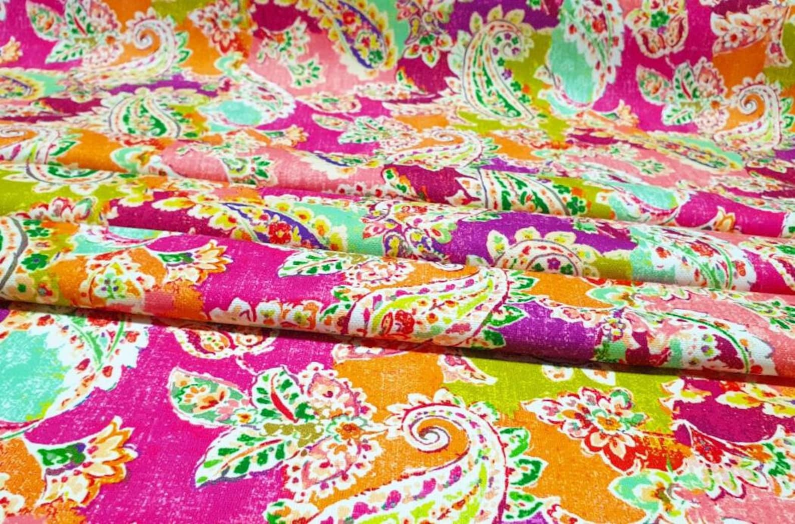 Colorful Paisley Fabric by the Yard Boho Upholstery Fabric Etsy