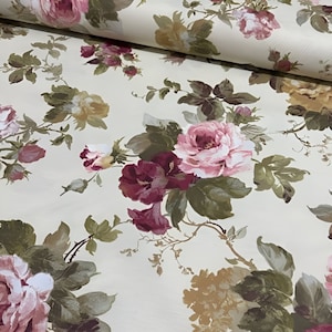 Boho Watercolor Vintage Roses Retro Floral Upholstery Fabric by Yard, Shabby Chic Cotton Canvas Fabric for Curtain Pillow Chair Tablecloth