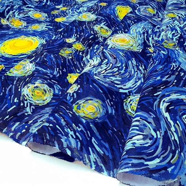 Art Print Fabric by Yard, Van Gogh Starry Night Fabric for Home Decor, Upholstery Fabric for Curtain Chair Pillow DIY, Painting Fabric