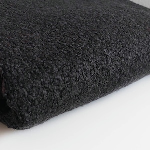 Black Boucle Fabric, Upholstery Fabric by The Yard, Heavy Duty Luxury Furnishing Fabric for Chair Sofa Pouf Pillow, Faux Sheepskin Fabric