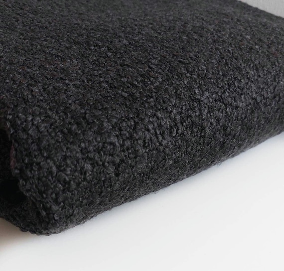 Black Boucle Upholstery Fabric, Heavy Duty Faux Sheepskin, By The Yard