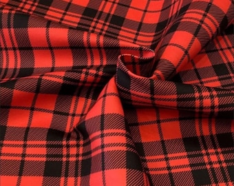 Red Black Tartan Plaid Fabric, Christmas Home Decor, Upholstery Material