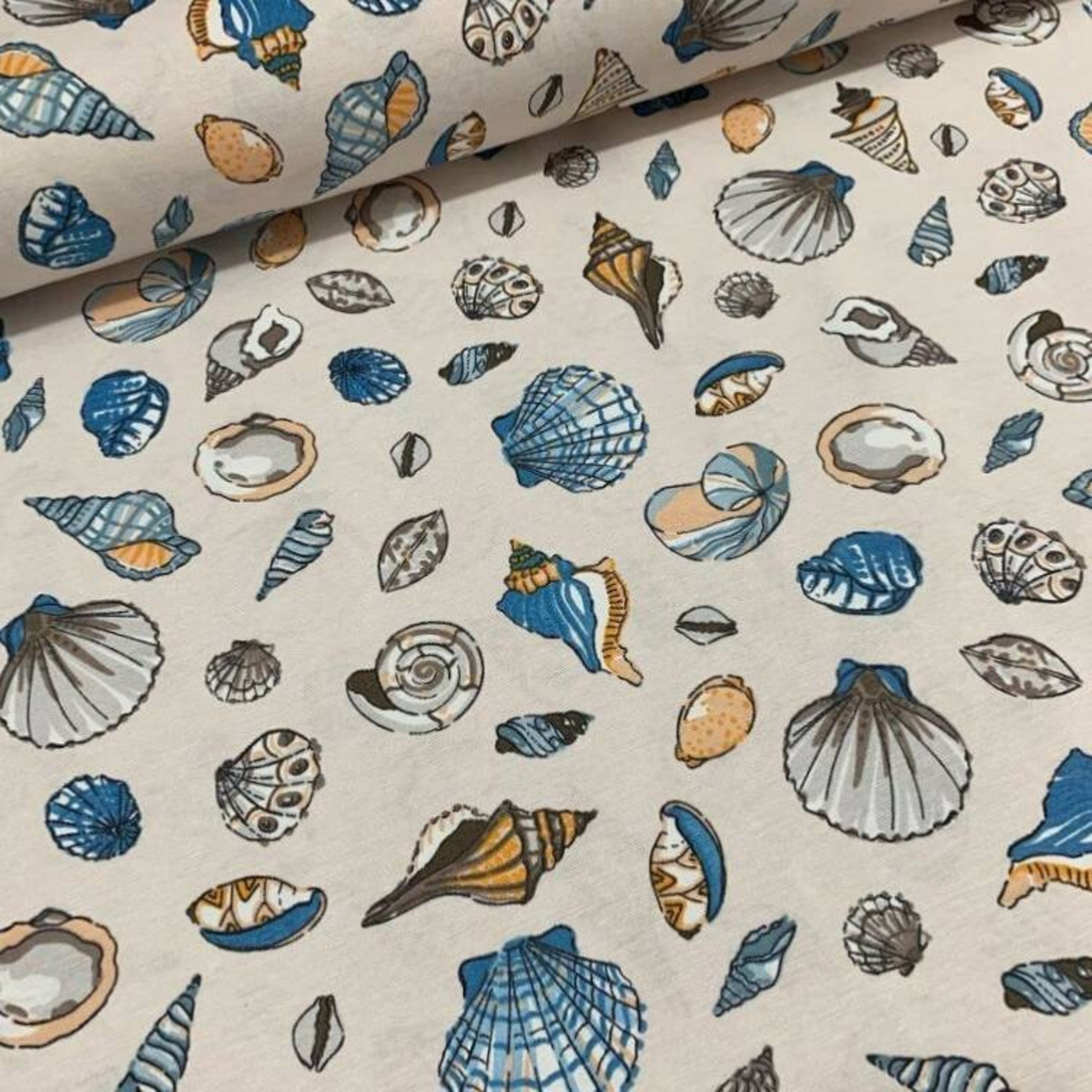 Seashells Upholstery Fabric By The Yard Ocean Beach Nautical Etsy