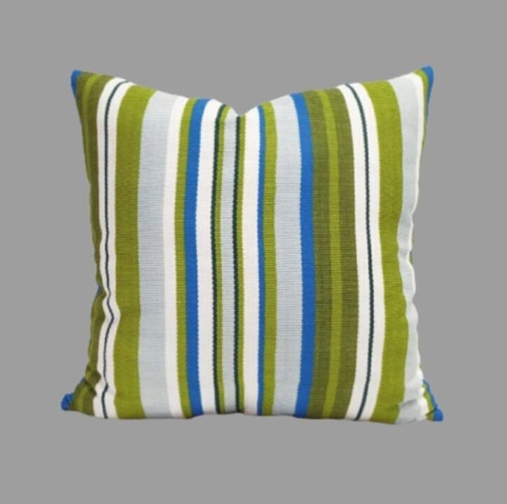 Blue and Green Striped Upholstery Fabric by Yard Linen Look Etsy