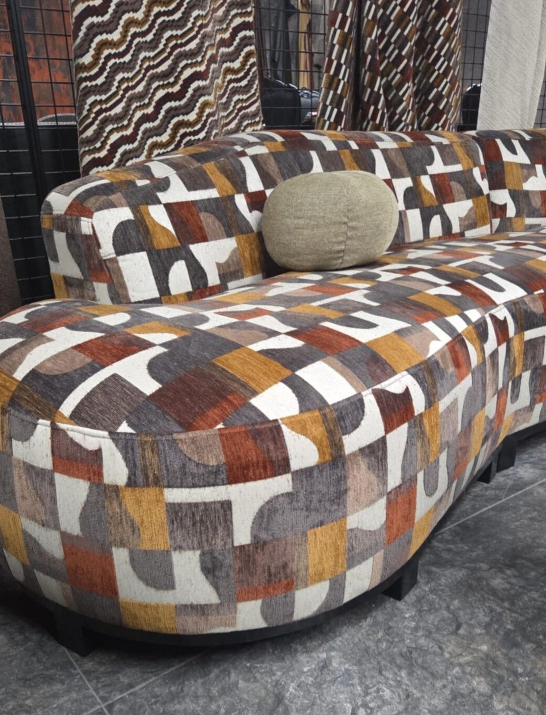 Midcentury Modern Chenille Velvet Upholstery Fabric, Geometric Color ...