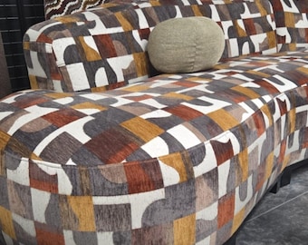 Midcentury Modern Chenille Velvet Upholstery Fabric, Geometric Color Block Jacquard