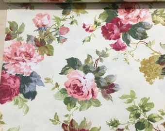 Farmhouse Cottage Floral Fabric, Roses Upholstery Fabric by Yard, Shabby Chic Fabric for Home Decor, Watercolor Flowers Fabric