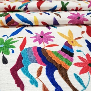 Mexican Otomi Print Upholstery Fabric, Boho Fabric for Curtain Tablecloth DIY, Folk Art Print Ethnic Fabric