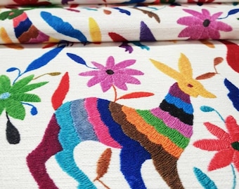 Mexican Otomi Print Upholstery Fabric, Boho Fabric for Curtain Tablecloth DIY, Folk Art Print Ethnic Fabric