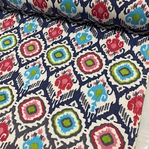 Colorful Ikat Pattern Upholstery Fabric, Cotton Canvas Tribal Fabric, Boho Fabric by Yard, Ethnic Fabric for Furniture Curtain Pillow