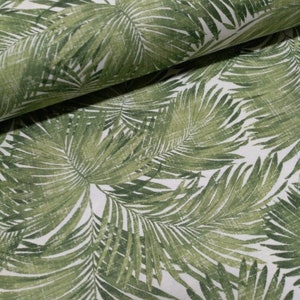 Palm Leaf Fabric By The Yard, Botanical Upholstery Fabric, Tropical Fabric for Outdoors,  Cotton Canvas Foliage Fabric