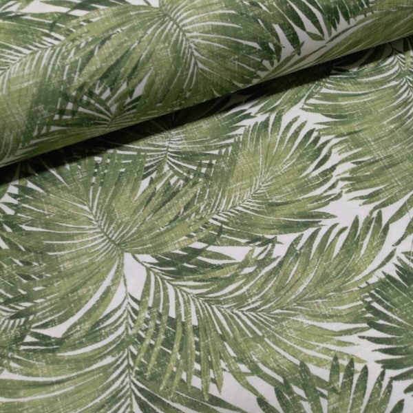 Tissu en feuilles de palmier par mètre, tissu d'ameublement botanique, tissu tropical pour l'extérieur, tissu pour feuillage en toile de coton