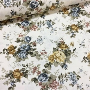 5 Colors Shabby Upholstery Fabric by The Yard, Roses Farmhouse Fabric for Curtain Pillow Tablecloth, Cottage Floral Fabric