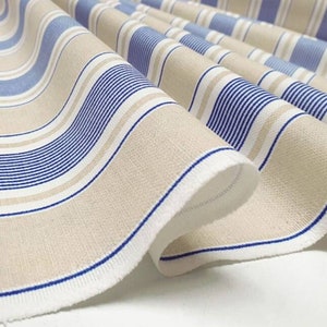 Striped Upholstery Fabric By The Yard, Marine Stripe Fabric, Blue and Beige Stripes Fabric for Indoors Outdoors, Linen Look Modern Fabric