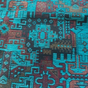 Turquoise Blue Southwestern Geometric Boho Heavy Chenille Upholstery Fabric by Yard, Ethnic Navajo Fabric for Chair Couch Cushion Ottoman