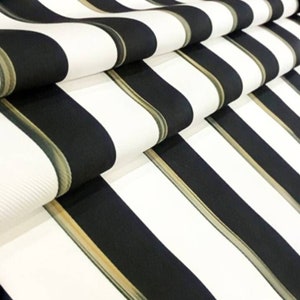 Black White Gold Striped Fabric, Modern Home Decor Material by Yard