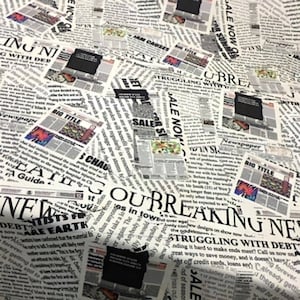 Newspaper Fabric, Art Print Upholstery Fabric by The Yard, Black and White Newspaper Clippings Fabric for Chair Couch Pillow