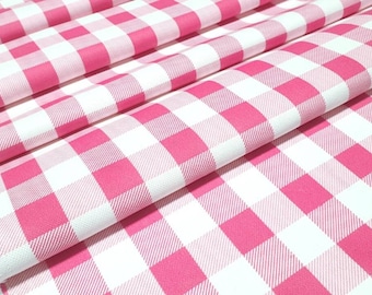 Tela de cuadros búfalo rosa y blanco, tela para tapicería de cocina cortada a medida