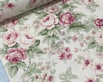 2 Colors Vintage Roses Floral Cottage Canvas Curtain Pillow Tablecloth Chair Upholstery Fabric by Yard