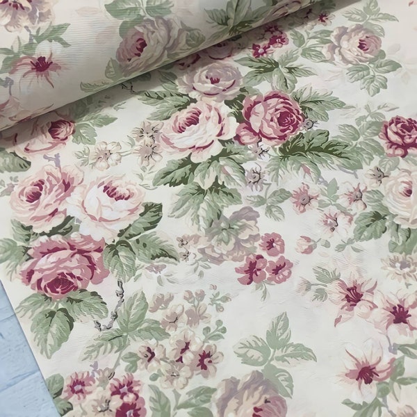 2 Colors Vintage Roses Floral Cottage Canvas Curtain Pillow Tablecloth Chair Upholstery Fabric by Yard