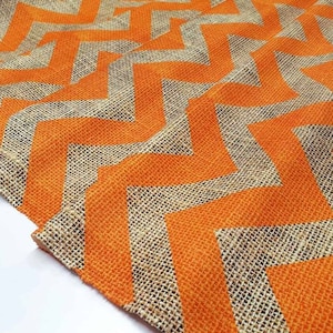 Zigzag Upholstery Fabric by The Yard, Burlap Look Chevron Fabric for Curtain Pillow Bedspread Chair Couch, Orange Geometric Fabric