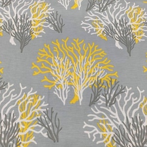 Coral Reef Fabric, Nautical Upholstery Fabric by The Yard, Underwater Sea Ocean Fabric, Yellow Gray Fabric for Curtain Pillow Chair