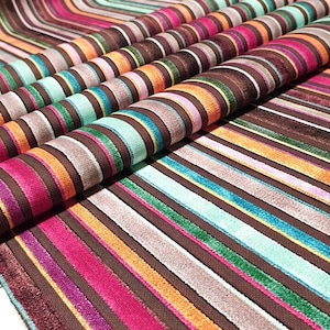 Striped Upholstery Fabric, Velvet Look Fabric by Yard, Boho Fabric with Stripes, Digital Printed Fabric for Chair Sofa Curtain Tablecloth