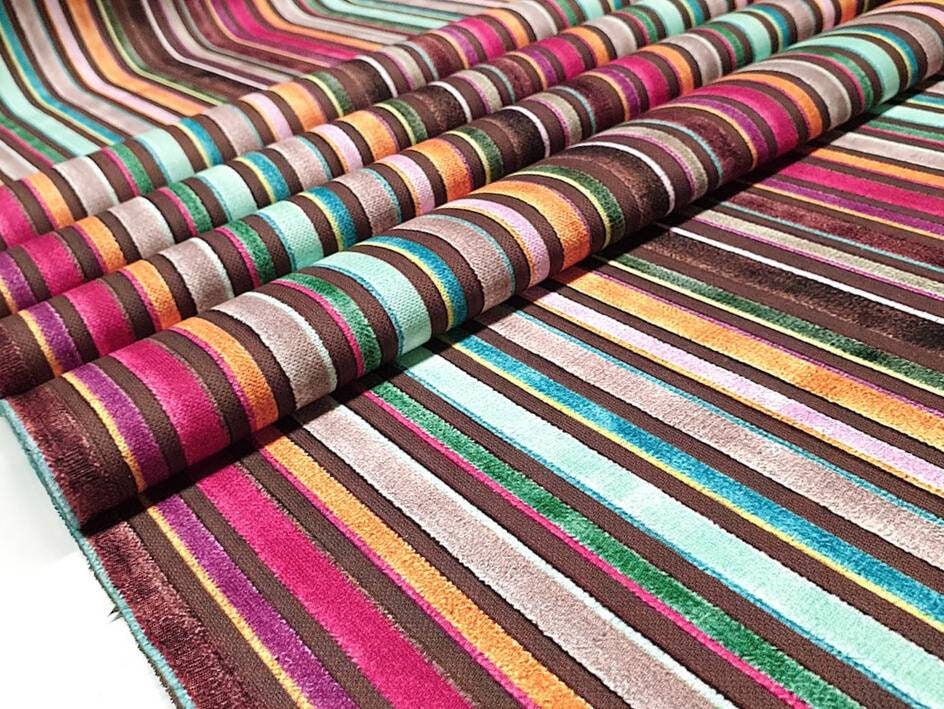 Striped Upholstery Fabric Velvet Look Fabric by Yard Boho Etsy