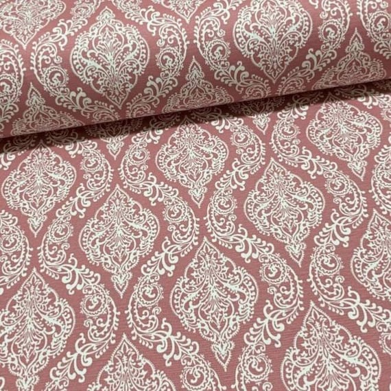 Dusty Rose Damask Fabric Cotton Canvas Upholstery Fabric By Etsy