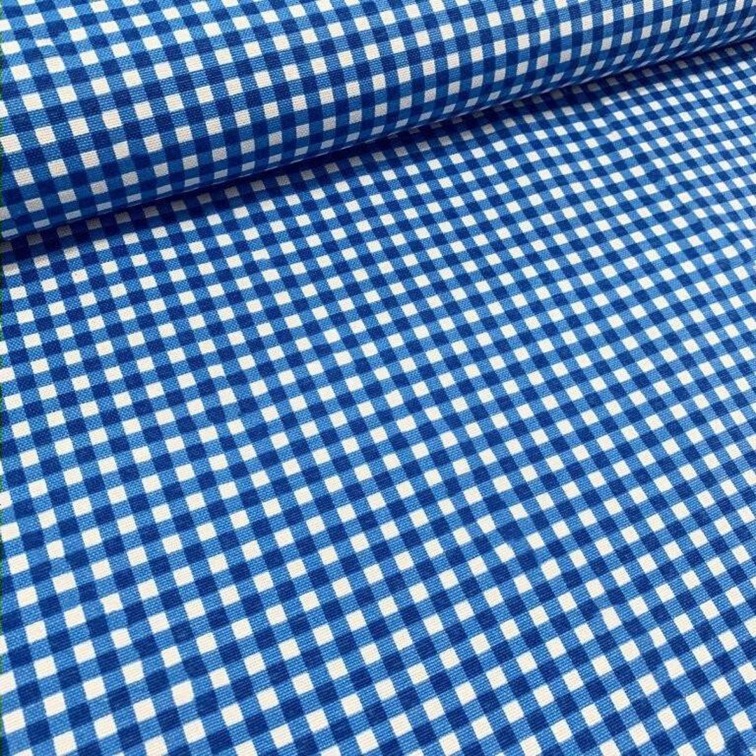 Blue Gingham Upholstery Fabric by Yard, Canvas Plaid Fabric, Cottage