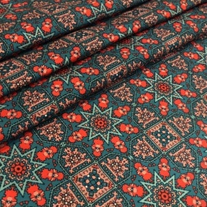 Ethnic Upholstery Fabric by The Yard, Boho Fabric for Chair Curtain Cushion Furniture, Tile Print Home Decor Fabric, Retro Fabric